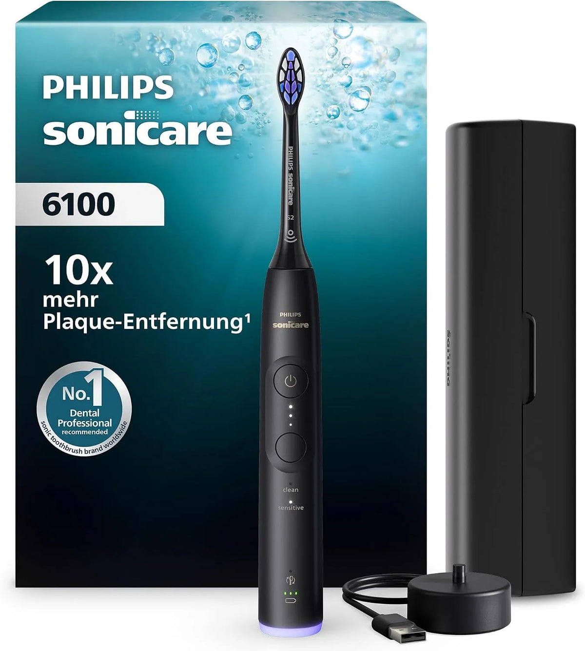 Philips Series 6100 HX7401/12 Drucksensor, Zahnbürste, Elektrozahnbürste, Timer, IPS-Panel, Schwarz