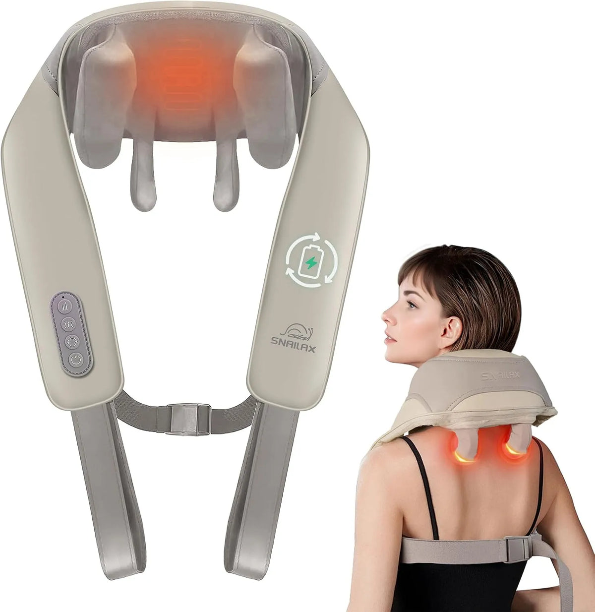 Nackenmassagegerät, Massageapparat für Nacken und Rücken, Wärmefunktion, kabellos