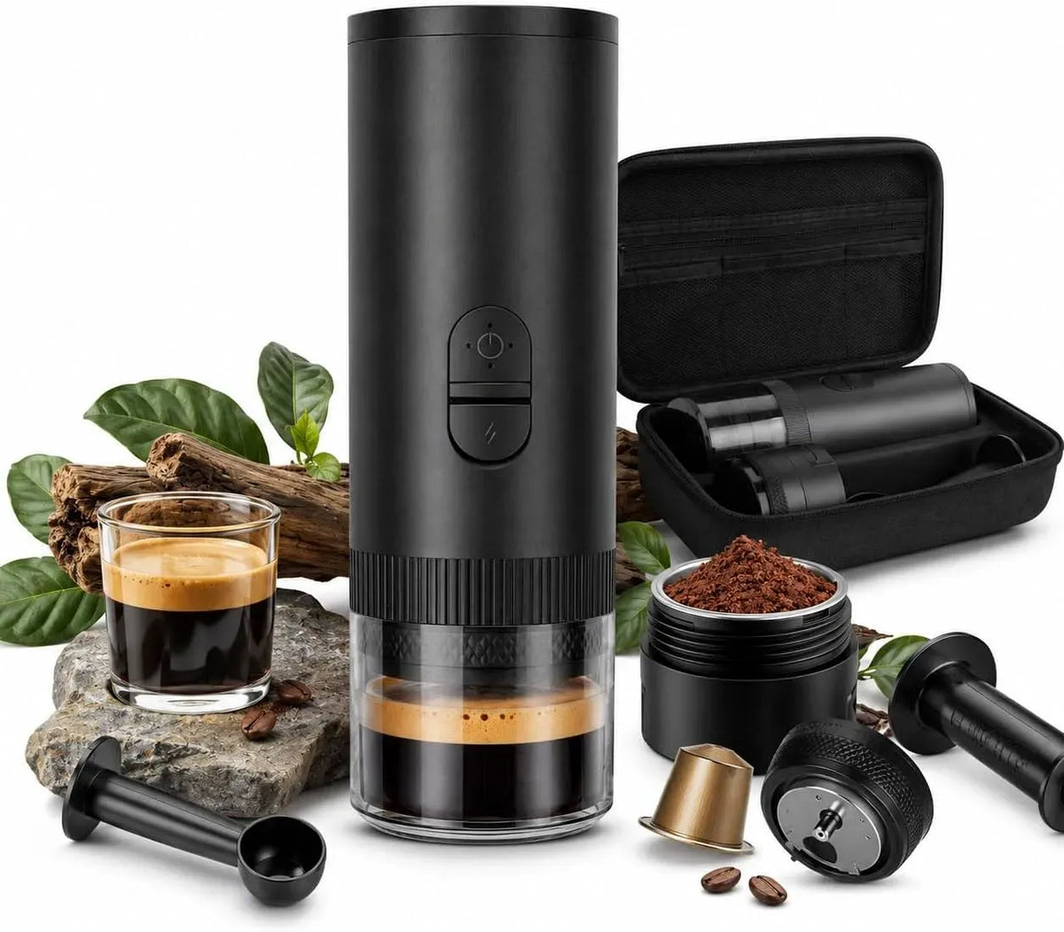 Kaffeemaschine, tragbar, großer Wassertank, Camping, 185ml Becher, 100ml Wassertank