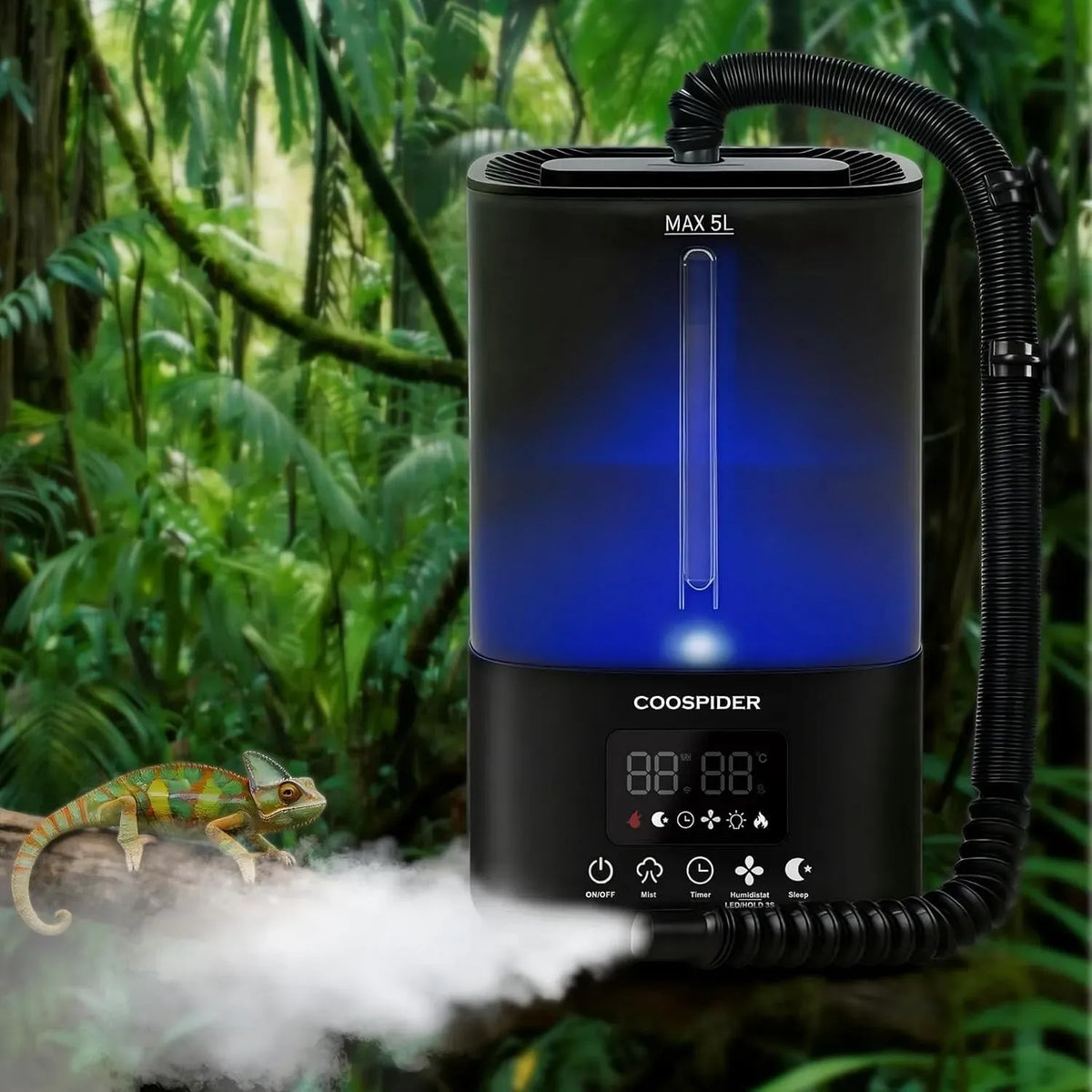 Feuchtigkeits-Sensor, Luftbefeuchter, Vernebler, 5 L, Timer, leise, für Schlangen