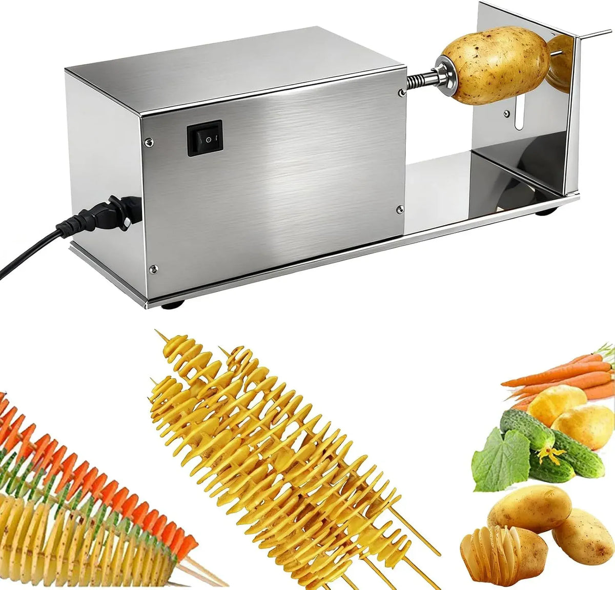 Kartoffelspiralenschneider, Kartoffelschneider, Spiralschneider, 50 W, 220 V, Edelstahl, für Obst Kartoffeln Gurken Karotten 50W 220V