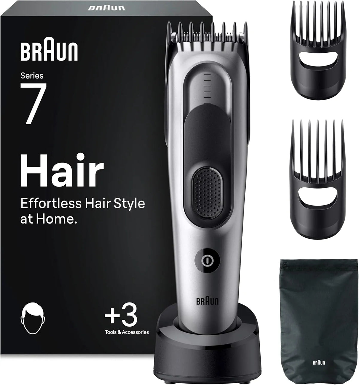 Braun Series 7 HC7590 Gerätezubehör, 17 L, IP65, Grau, Trimmer mit 50 Min, Kabelloser Haartrimmer mit 1 Längen, HC 590