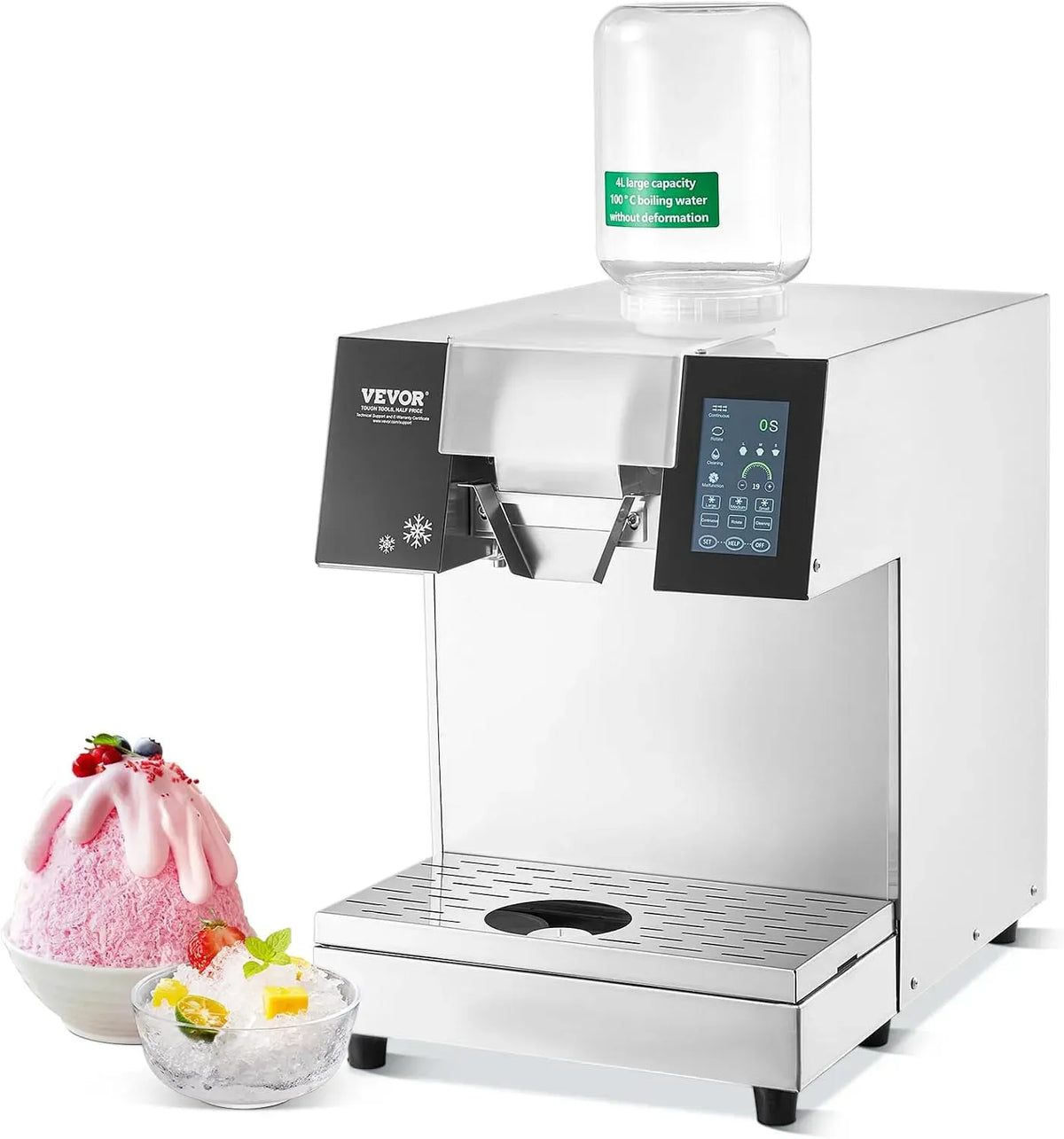 VEVOR kg/24 Schneeflocken-Eismaschine, Edelstahl-Eisrasierer, Schneeeisbereiter, Schneekegel-Maker, Speiseeismaschine, 180 kg, Touch-Bedienung