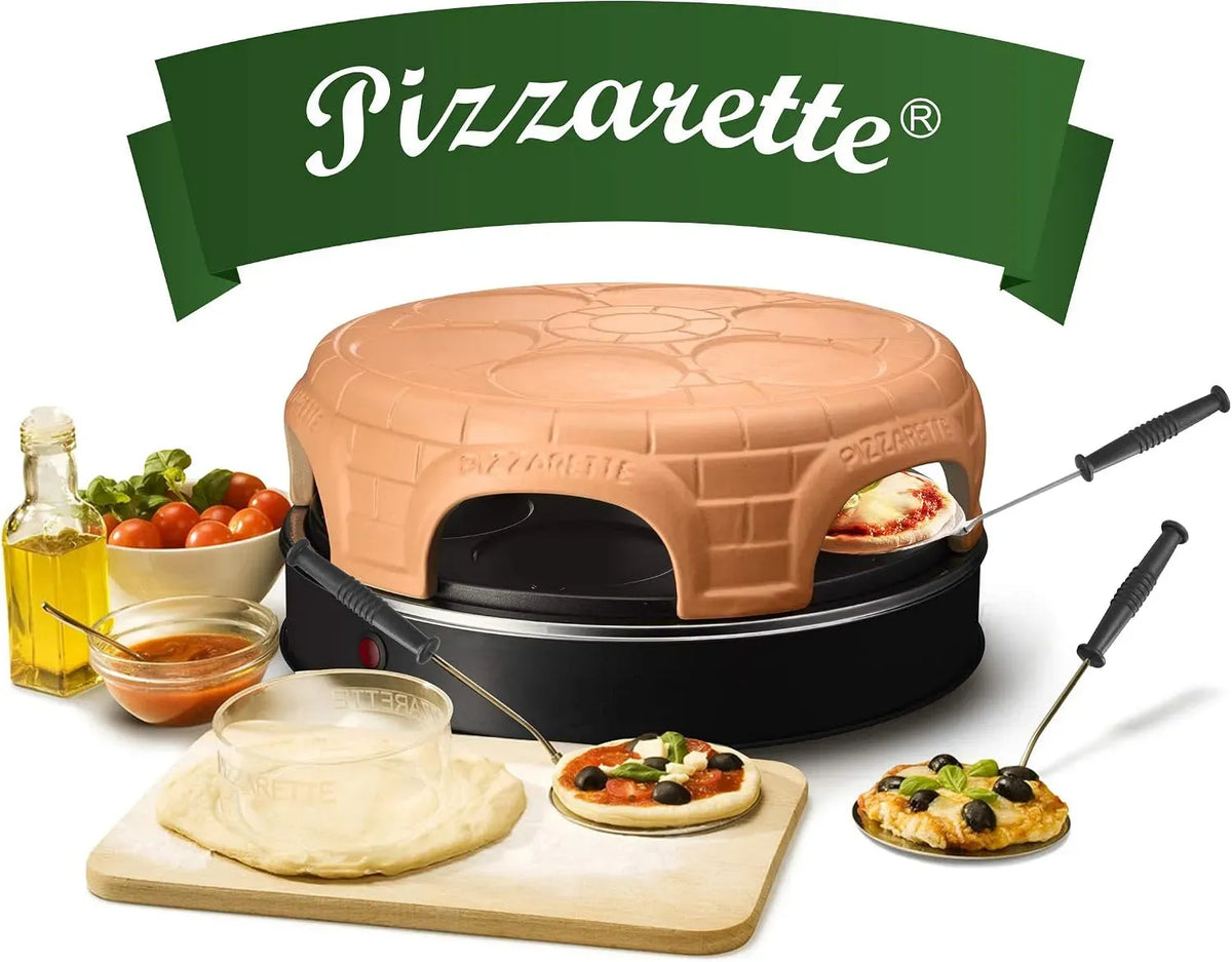 Elektrischer Pizzaofen PO-115848.1, 11cm, echter Familien-Spaß für 6 Personen, für 11cm Mini-Pizza, PIZZARETTE das Original, neues PRE-BAKE Design
