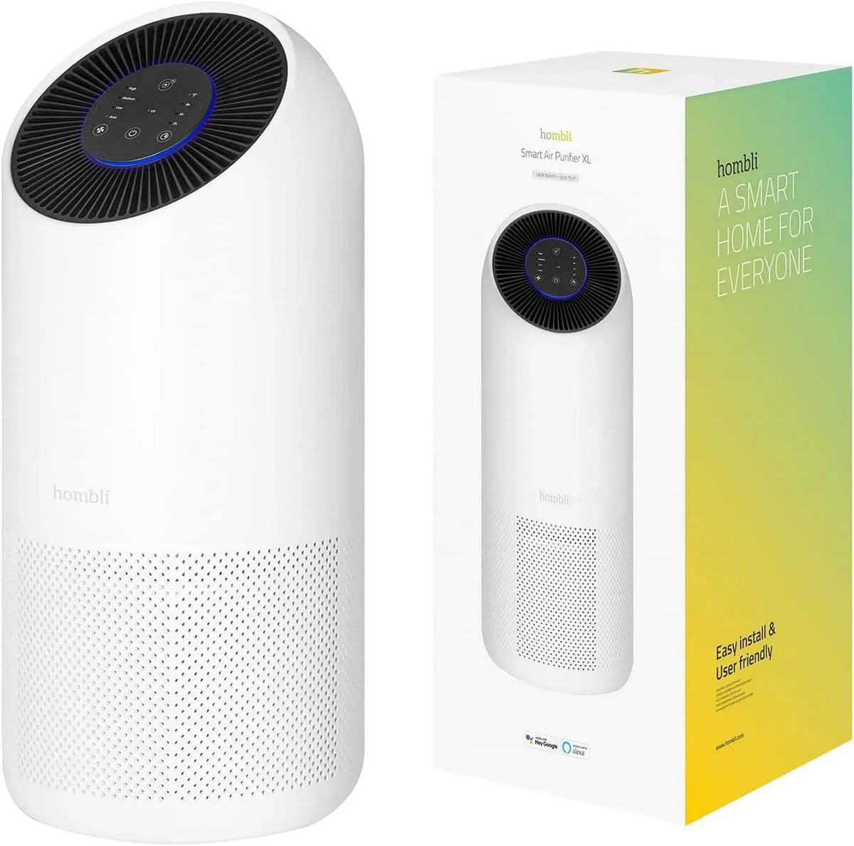 Luftreiniger HEPA 13, leise, Hombli Smart Air Purifier XL mit 3 Lagen-Filterung, bis 75 qm Raum, CADR 300 cbm/h, App-, ultraleise