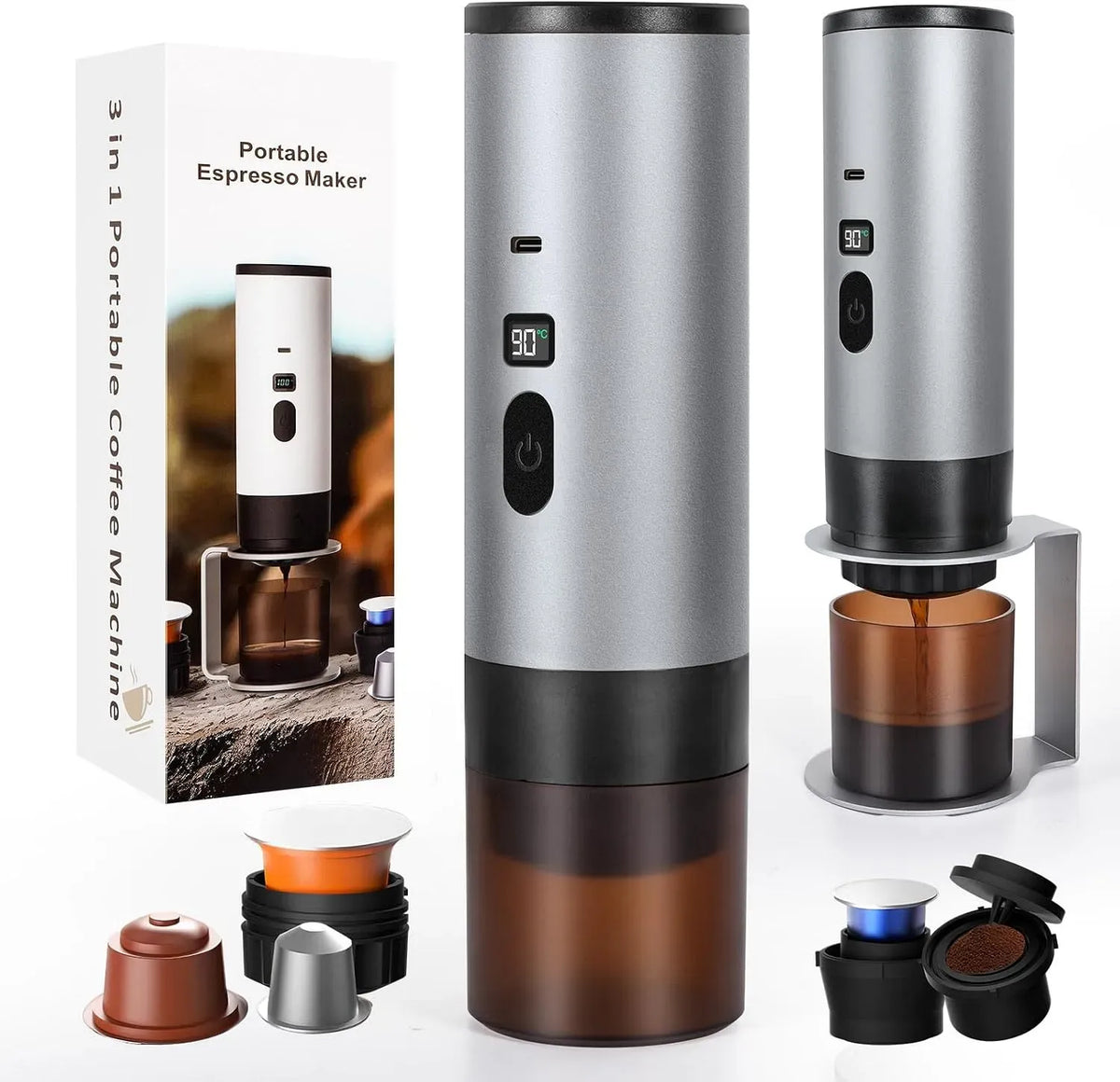 Espressomaschine, LAMA, tragbar, Camping, Grau, Sofortiges Aufwärmen für Camping Auto Reise