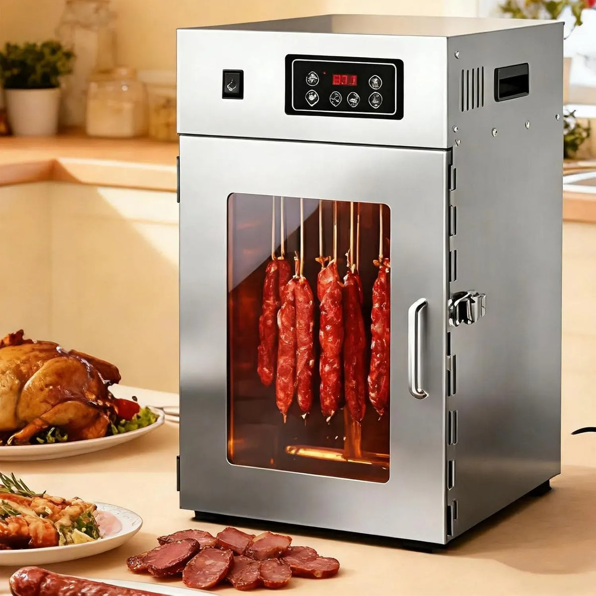 24h-Timer-Zum Trockenschrank, Reifeschrank, Dörrautomat, Lebensmitteltrockner, 30 bis 90 °C, 7.5 kg, Edelstahl, für Fleisch