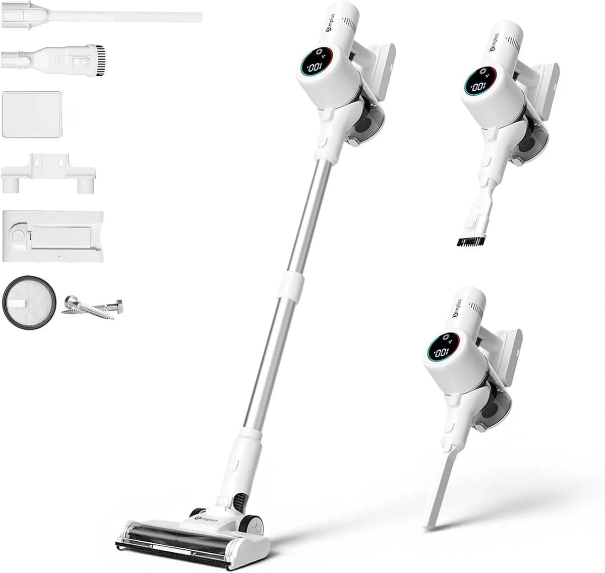 Staubsauger, 0.7 L, SIMPLUS 5-Fach, Wandmontage, LED-Bodenbürste & Wandhalterung, 40 Min Laufzeit, LED-Display, 3-Stufen Saugkraft, Staubbehälter