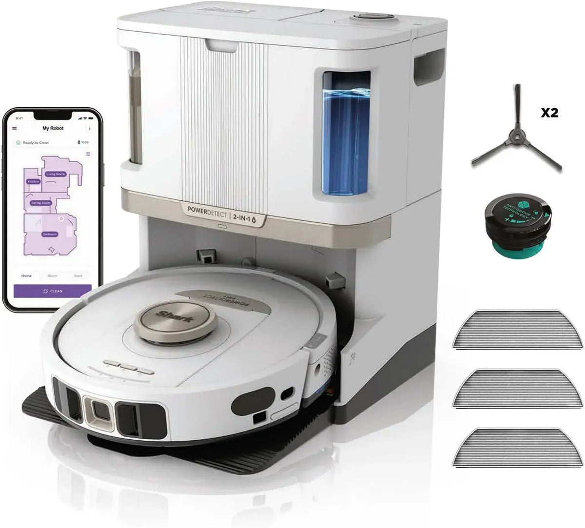 2-in-1-Saug AV2820ZEEUWH Wischroboter, Saug- und Wischroboter, Touch-Bedienung, App, 3D-Optik, Weiß, Shark