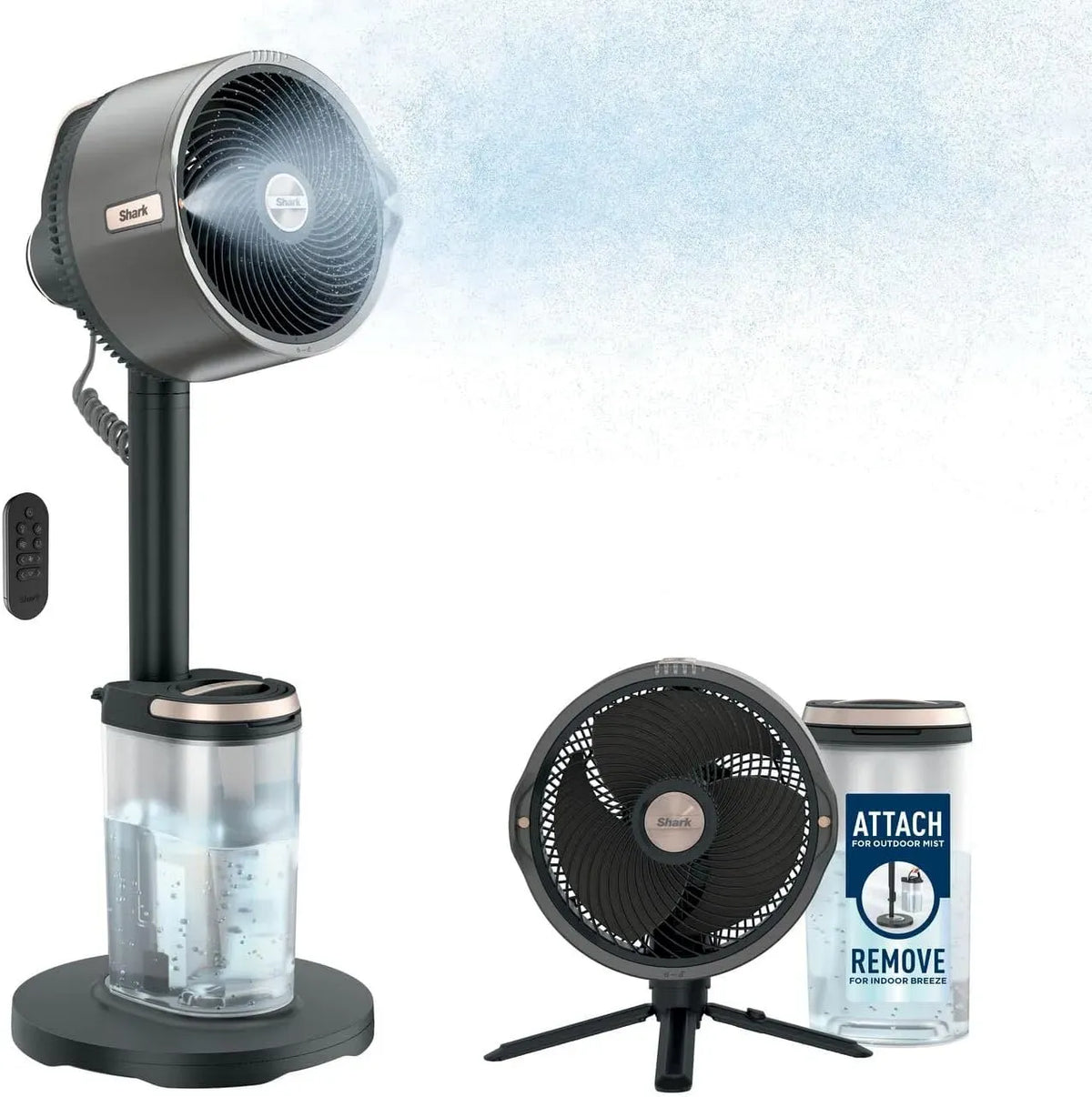 Ventilator FA300EU, leise, 20 m, Ventilator zur Luftzirkulation, Shark FlexBreeze Pro Mist Akku-Ventilator Anthrazit