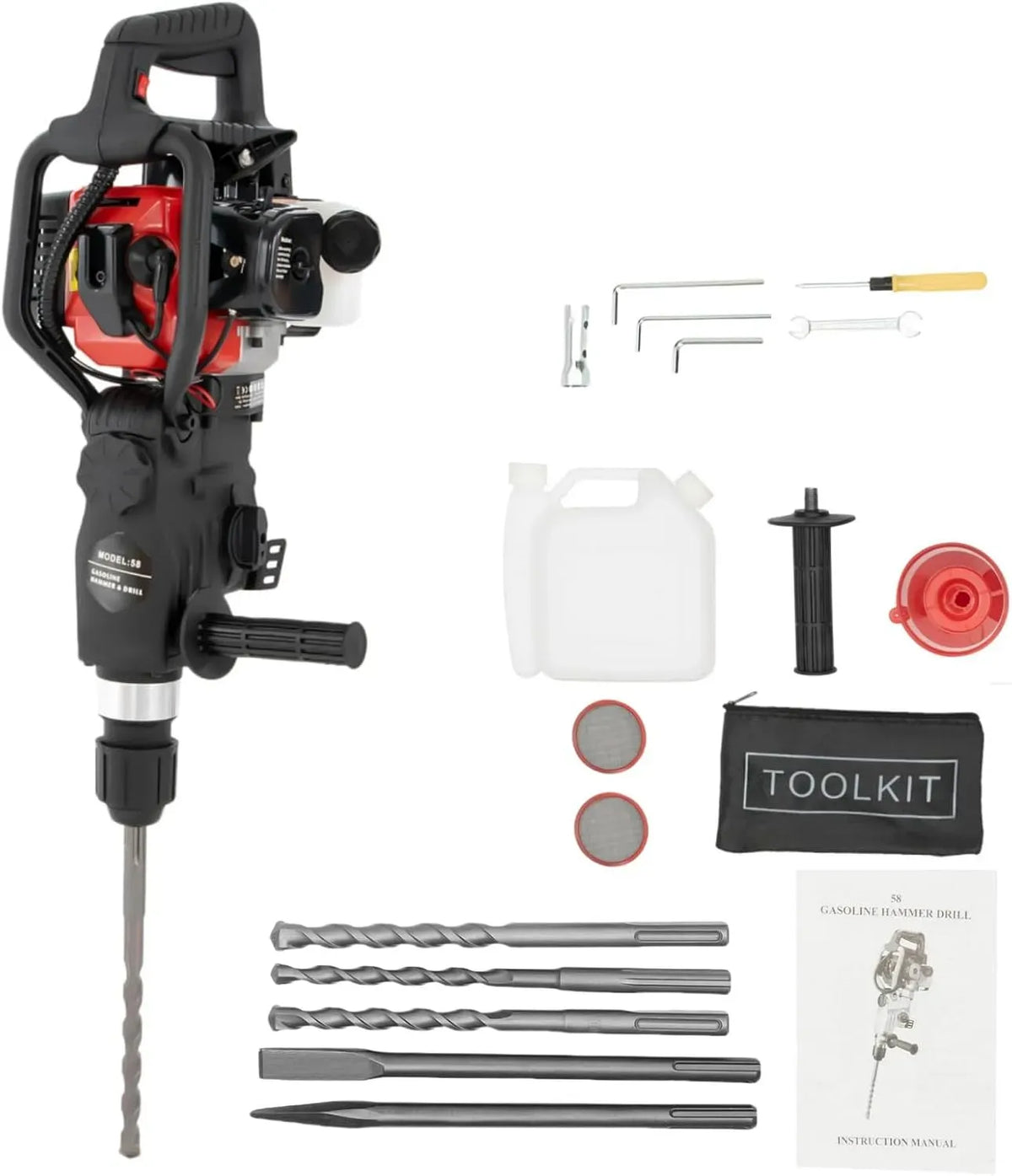 3-in-1 33CC Abbruchhammer 3-in-1, 2 Takt 33CC chlaghammer Stemmhammer Meißelhammer 1000W 5300rpm Abrisshammer Schlaghammer 30J Wirkungsenergie