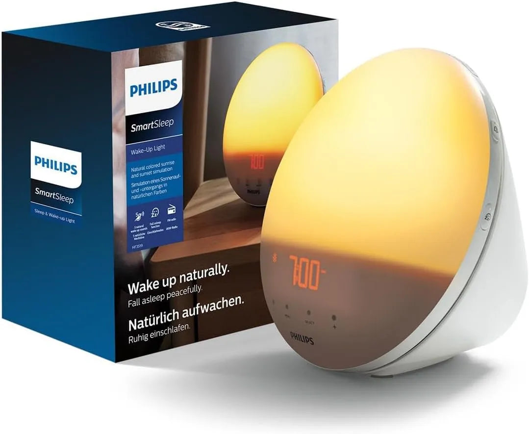 Philips HF3531/01 Wake-up Light, 20 Lichtstärken, farbige Sonnenaufgangssimulation, 7 natürliche Klänge, Mitternachtslicht, Modell