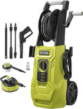 Hochdruckreiniger, 1800 W, RYOBI, 150 bar Druck, 450 l/h Fördermenge, 40° Wassertemperatur, 8m stahlarmierter Schlauch, 5m Kabel