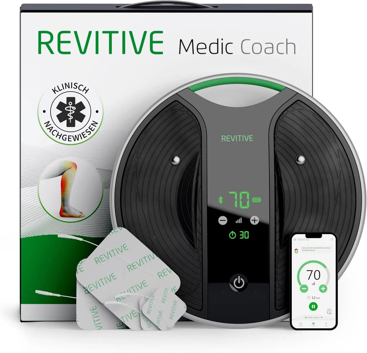 kabellos, Revitive NEUER und VERBESSERTER Medic Coach® Smarter Durchblutungs-Stimulator, Individuelle, medikamentenfreie Linderung bei Bein- und