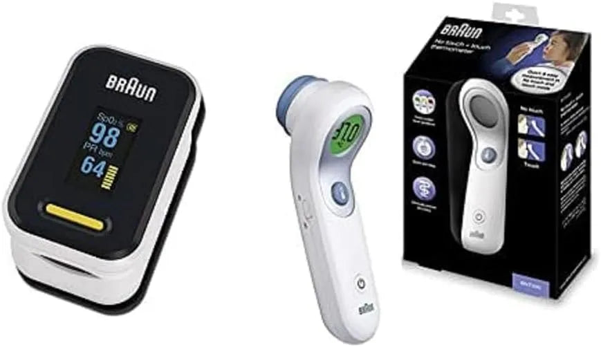 Braun BNT300 Stirnthermometer, Weiß, Pulsoximeter 1 von + Healthcare Berührungsfreies + Stirnthermometer