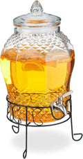 Getränkespender, Wasserspender, Limobehälter, Getränkedispenser, 8 L, Edelstahl, Glas