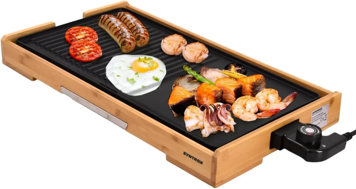 Elektrogrill, Kontaktgrill, Campinggrill, Tischgrill, Plancha, Kontaktgrill und Paninigrill, elektrischer Tischgrill, 2200 W, Thermostat, Schwarz