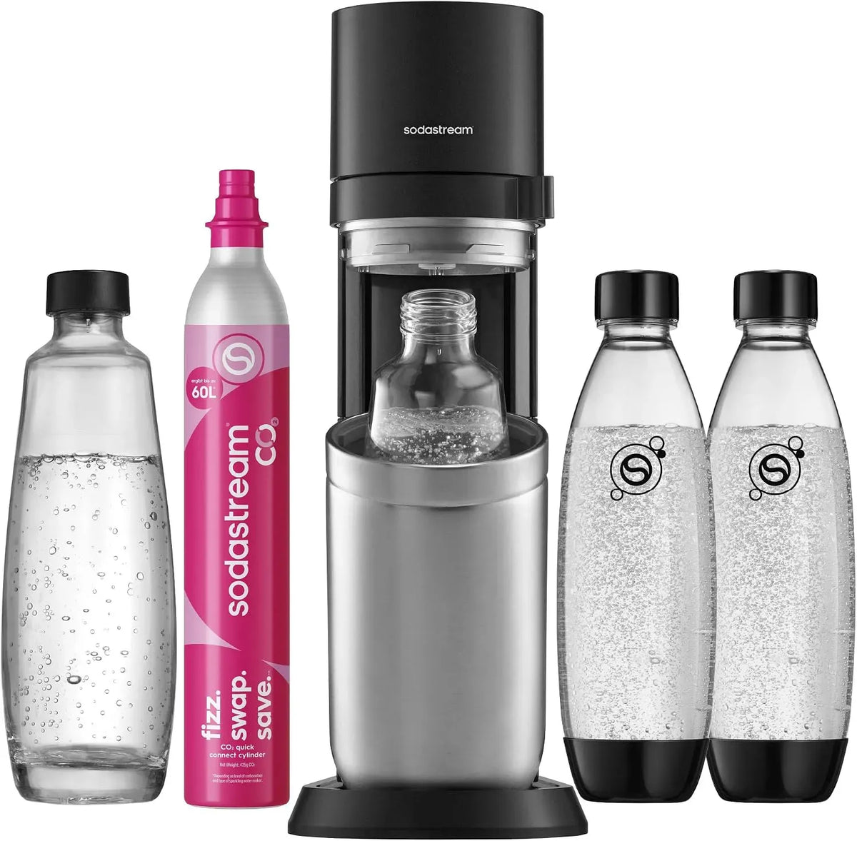 CO2-Zylinder SodaStream DUO Wassersprudler, 4x 1L Sprudlerflaschen &
