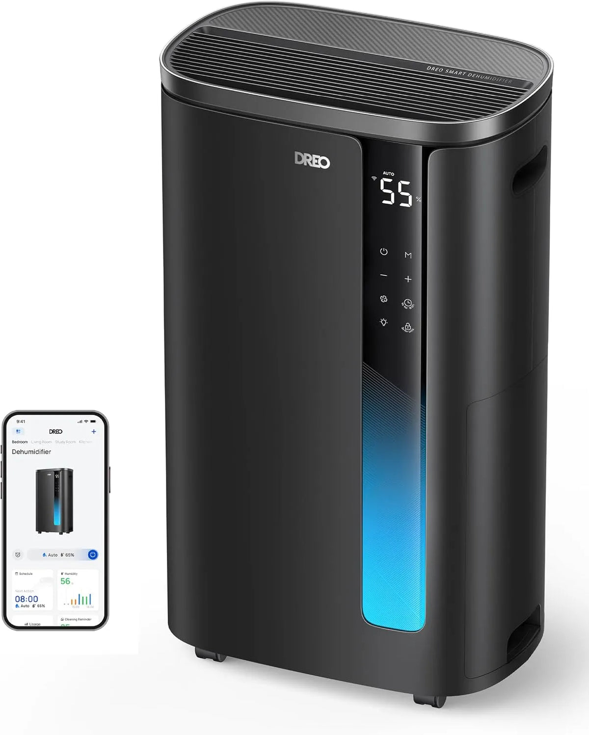 Luftentfeuchter, 6.5 L, 41 dB, DREO 30L/24H, Timer, WLAN, leise, Bad & Keller bis 55㎡, 3 Modi, Tank