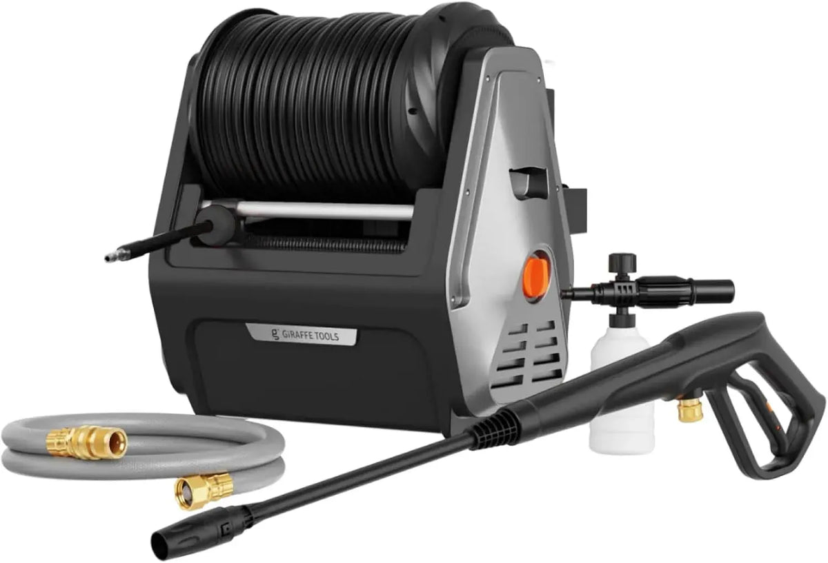 Hochdruckreiniger 30M, 1800 W, Max 2400 PSI, Einziehbarem Schlauch, 0 GPM Elektrischer Wasserdruckreiniger