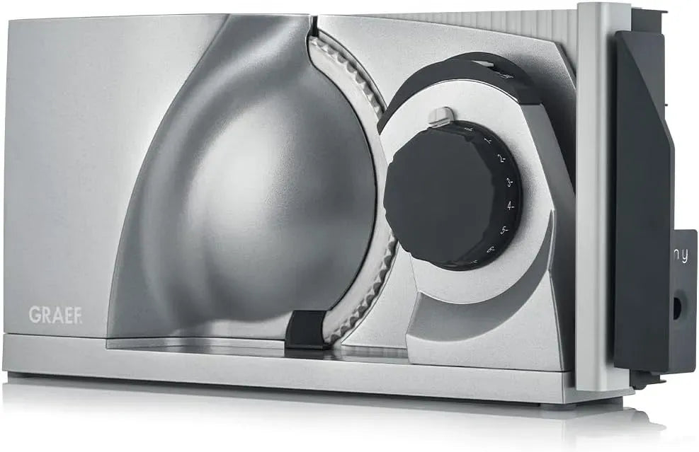 GRAEF MT1000 Brotschneidemaschine, Wellenschliffmesser, Allesschneider, Motor, Schneidemaschine für Lebensmittel, 170 W, 170 mm, 15 mm, Silber