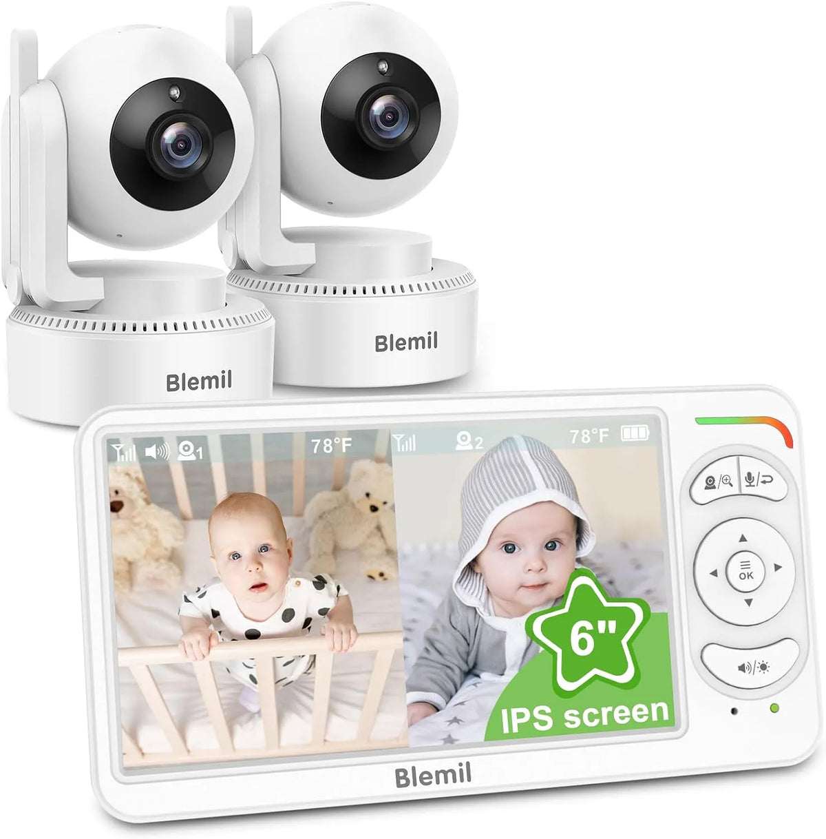 4000-mAh-Akku Babyphone, Babyüberwachungsgerät, IPS-Panel, kabellos