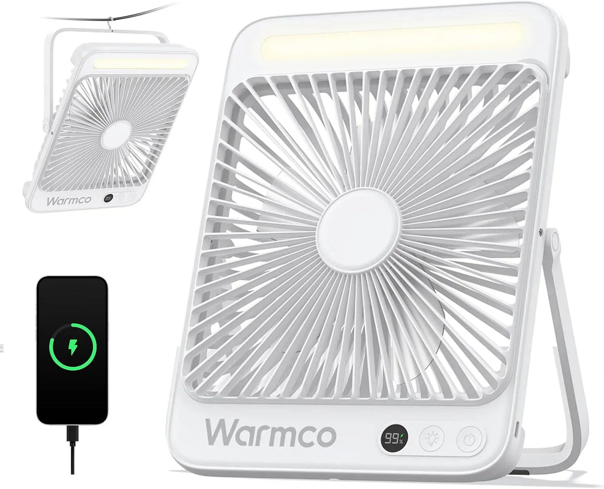 Ventilator, 27cm, Warmco 20000mAh, Outdoor, USB, leise, Camping, 15-48 Std, Ultra-Leise