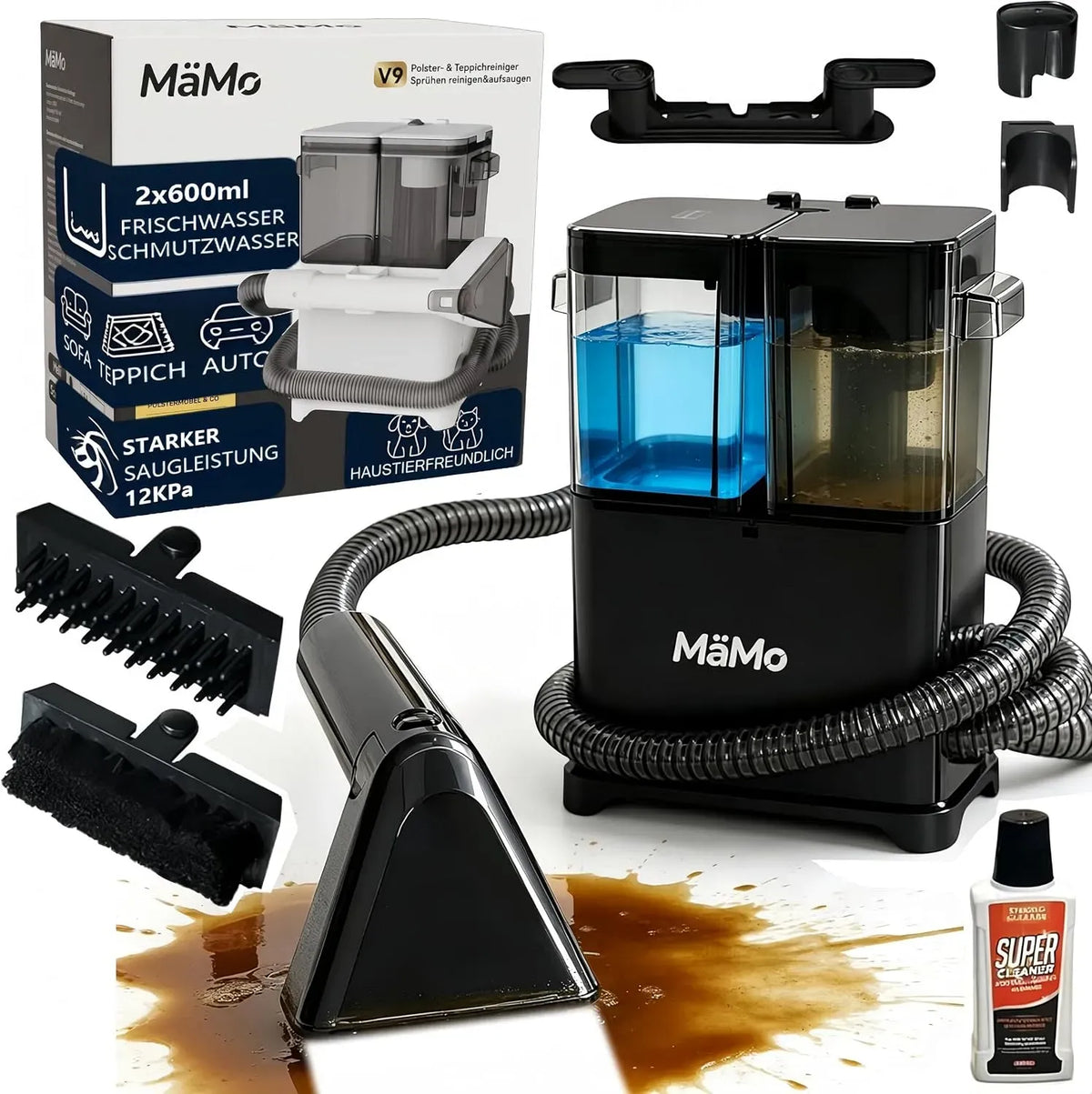 Polsterreiniger, Waschsauger, Teppich- und Polsterreinigungsgerät, 450 W, Schwarz