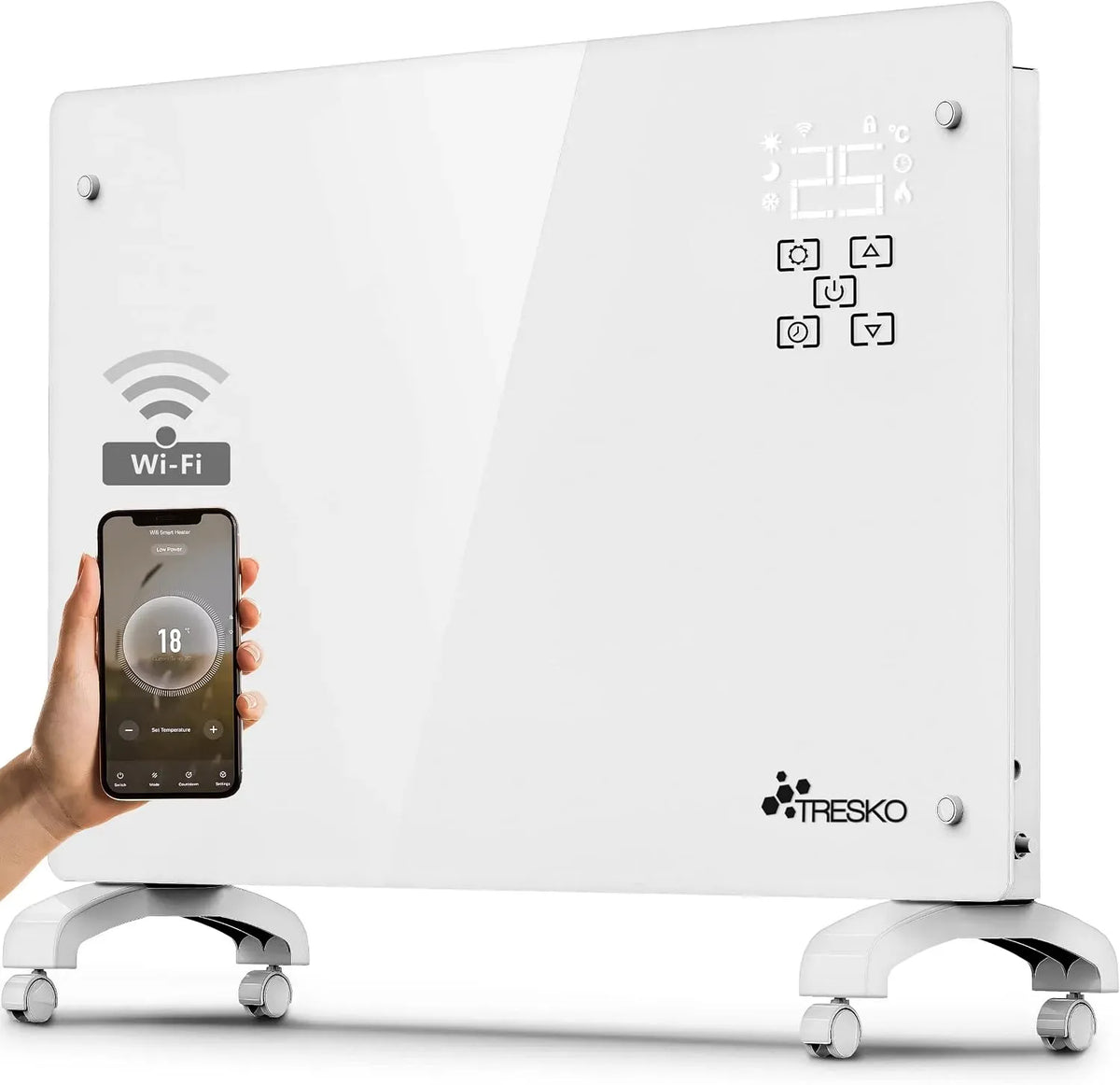 Heizung, 1500 W, WLAN, Wärmefunktion, Stand- und Wandmontage, Glas