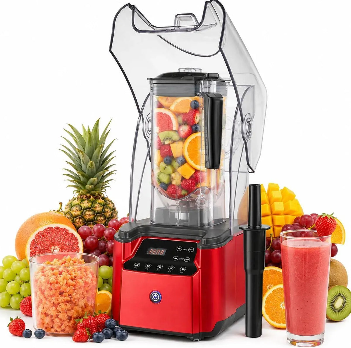Standmixer, 2.2 L, 2200 W, Touch-Bedienung, leise, Edelstahl, Geräuscharmer Smoothie Maker Touchscreen 9-Stufen