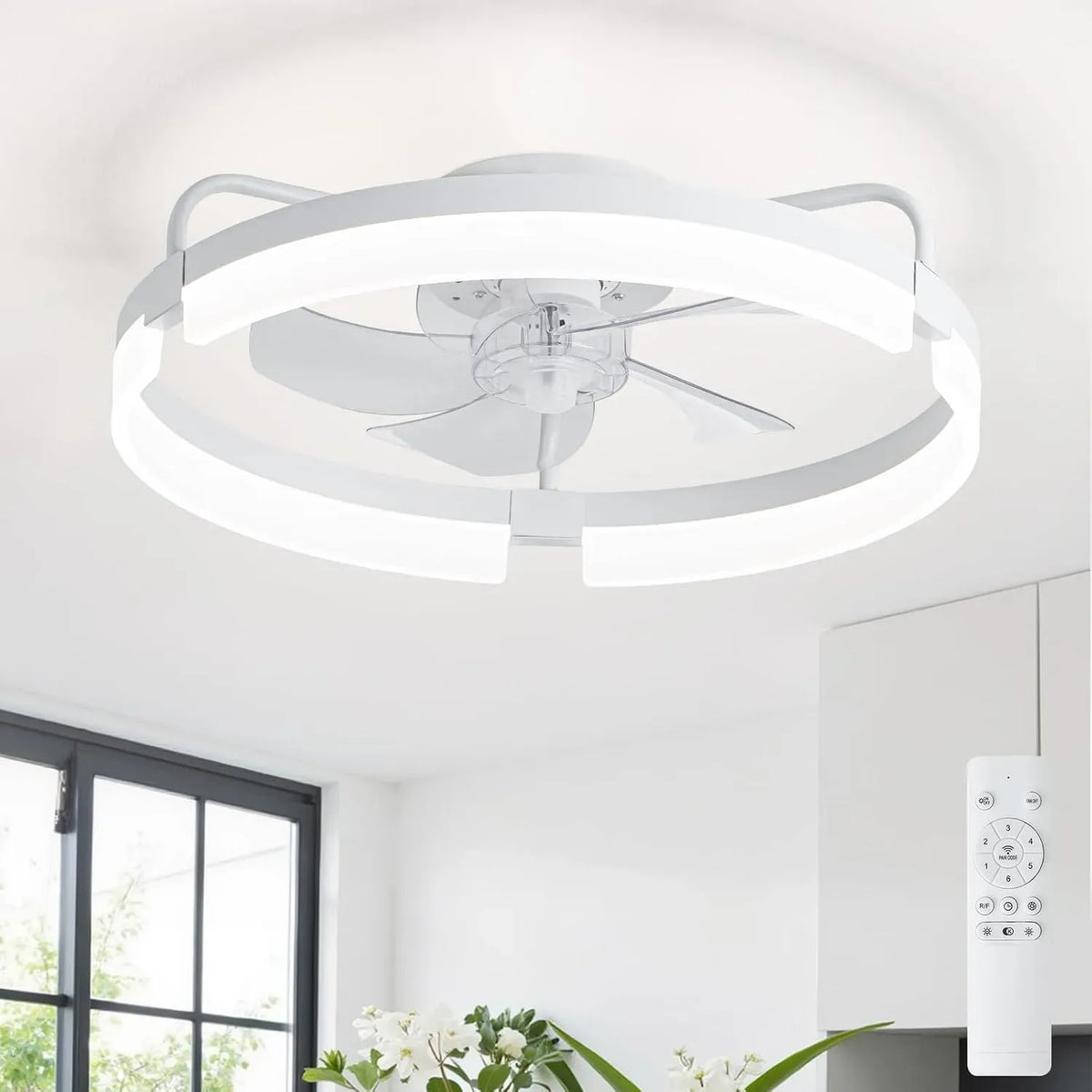 Ventilator, 50cm, Deckenventilator 3-Farben-LED, Einbau, Wohnzimmergestaltung, leise, Weiß