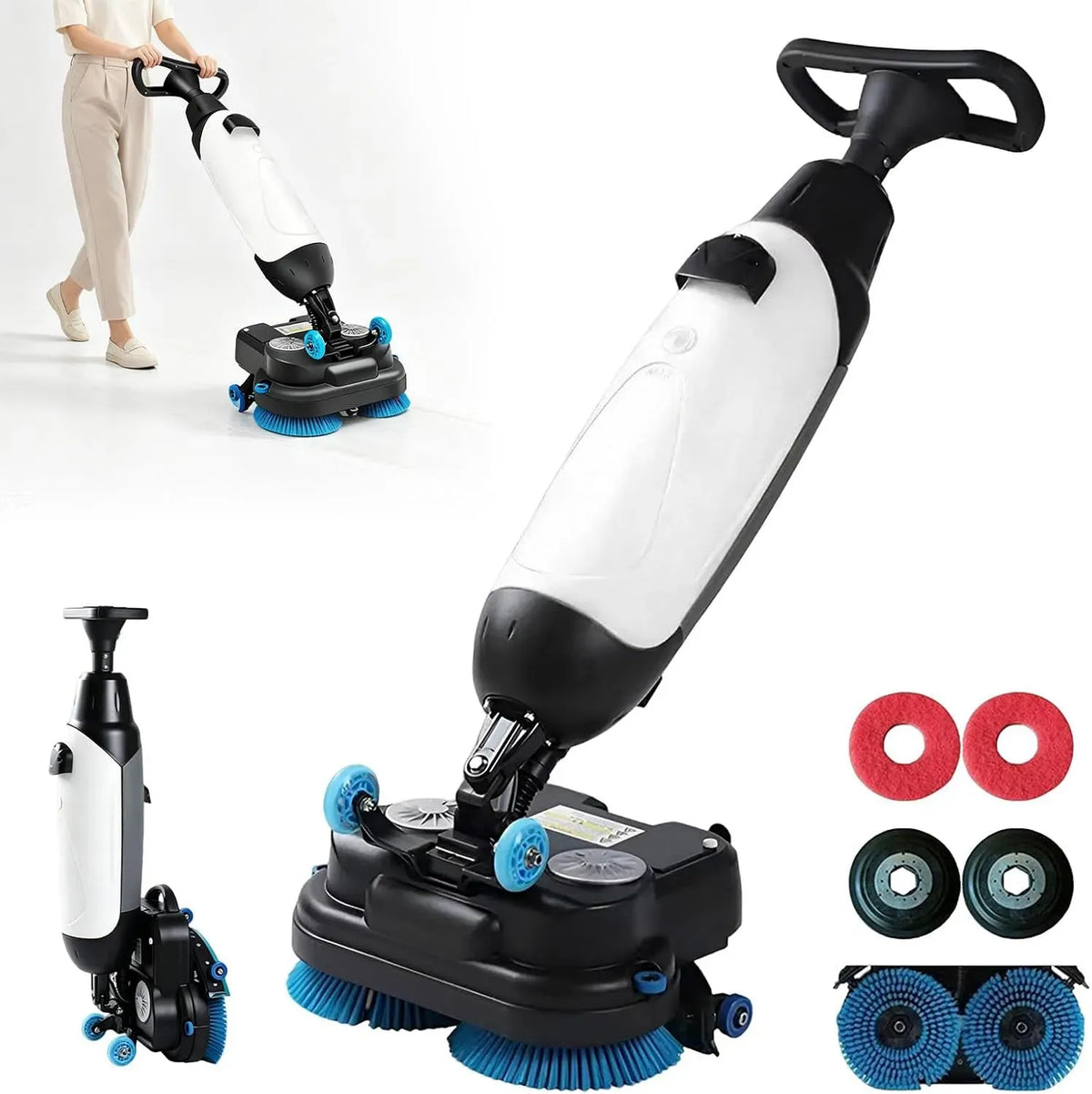 Scheuersaugmaschine, Bodenreiniger, Akku, elektrisches Bodenreinigungsgerät, 4,5 L, 7,5 L, großer Wassertank, kabellos, Weiß, für Schulen