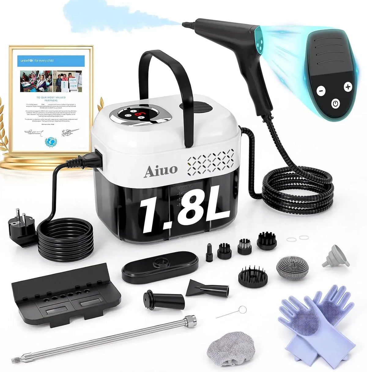 Dampfreiniger, 1,8 L, Steam Cleaner ist 4m, 99,99% Sterilisationsrate, Heizt Sich in 8S, US-HSD-Technologie