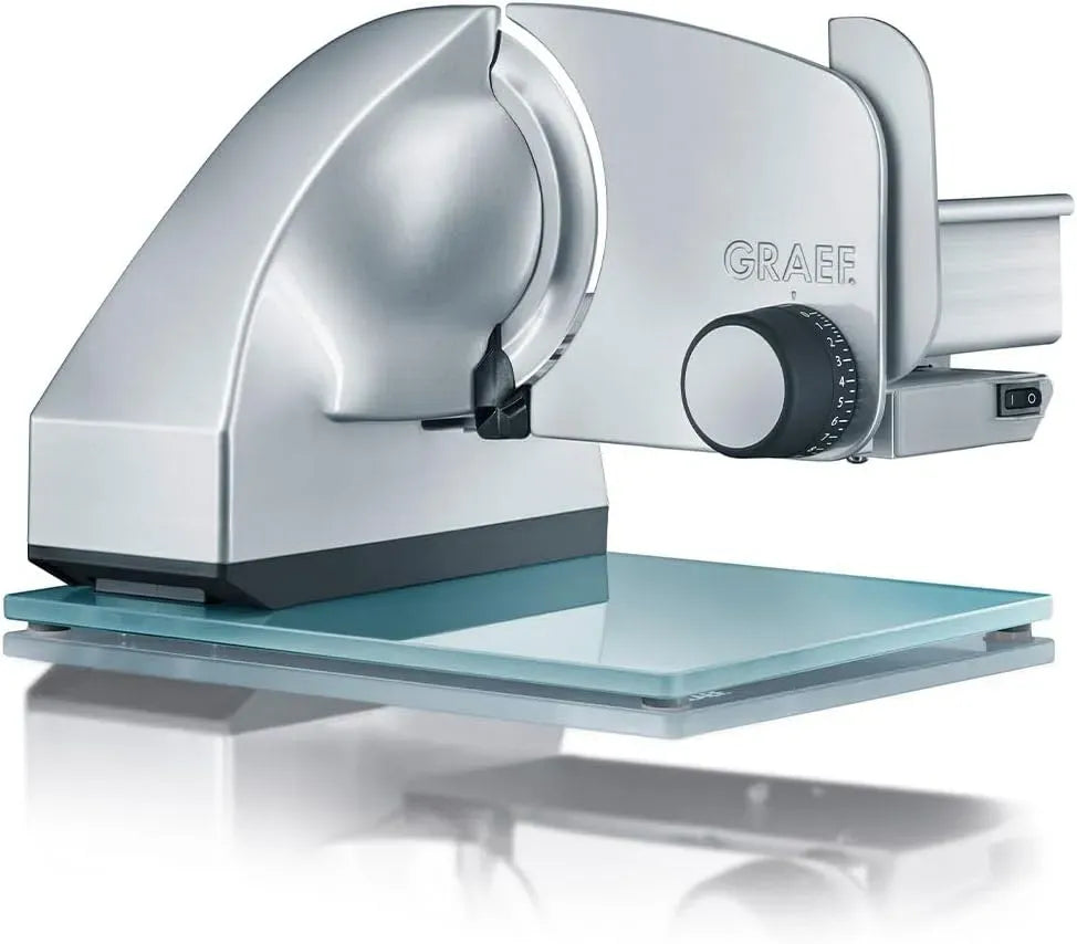 GRAEF M80 Edelstahlmesser, Allesschneider, Schneidemaschine für Lebensmittel, 170 mm, Silber, Glas