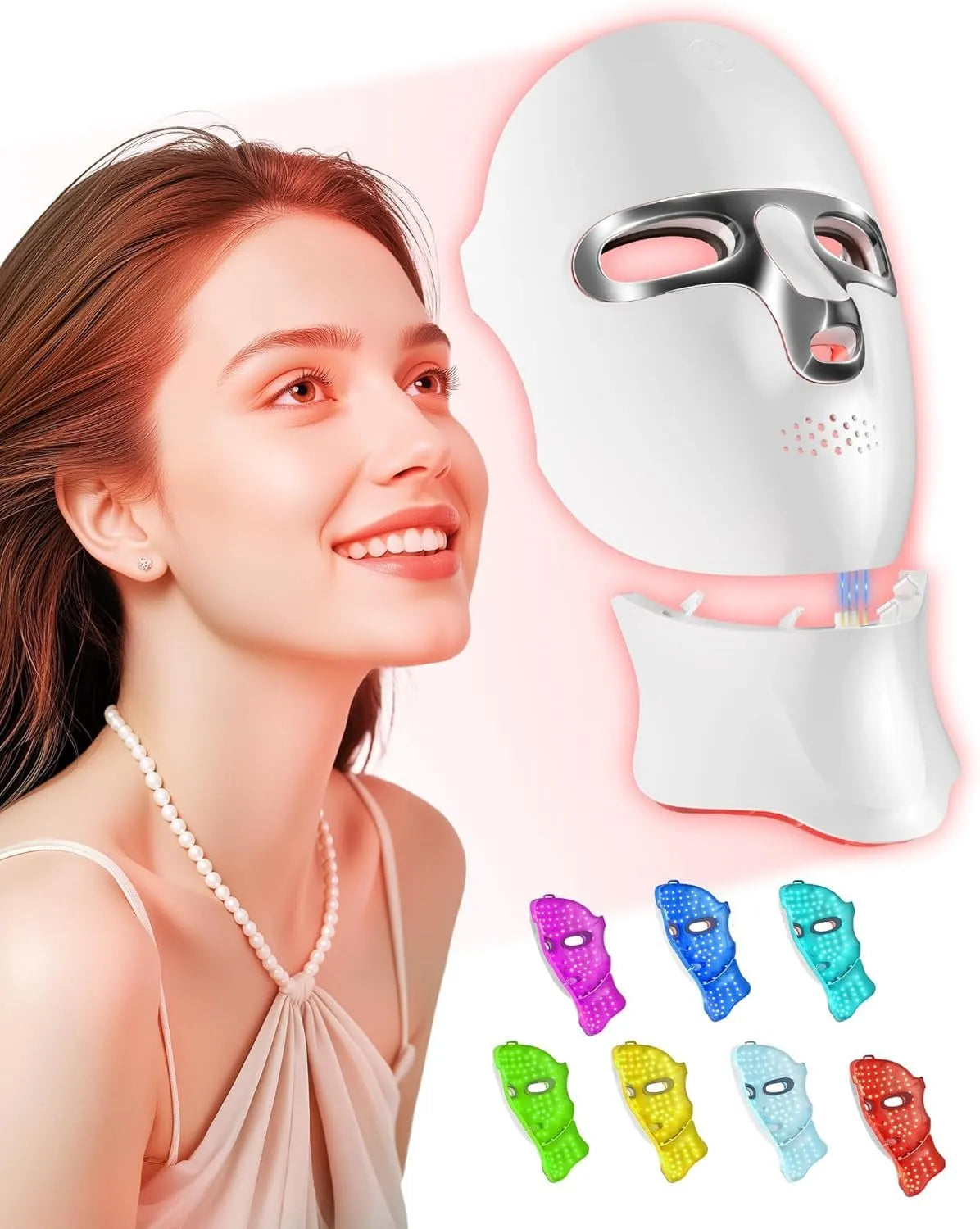 7-farbige Lichtwellen, Maske Gesicht -LED Lichttherapiemaske für die Gesichtspflege, rote Lichtmaske für Gesicht und Hals, Rote Lichtmaske für zu